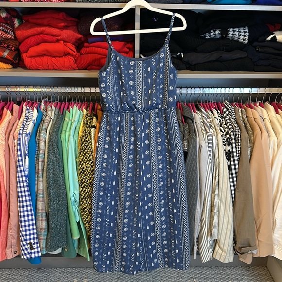 As U Wish blue/white print adjustable strap lined cropped jumpsuit size S - Picture 3 of 3